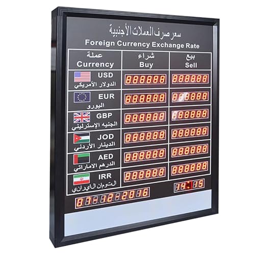 LED Electronic Exchange Rate Display Board,60 * 80cm Wall-Mounted Digital Currency Rate Board with Remote Control,Electronic Country Time Zone Exchange Rate Display,for Banks, Airports and Offices