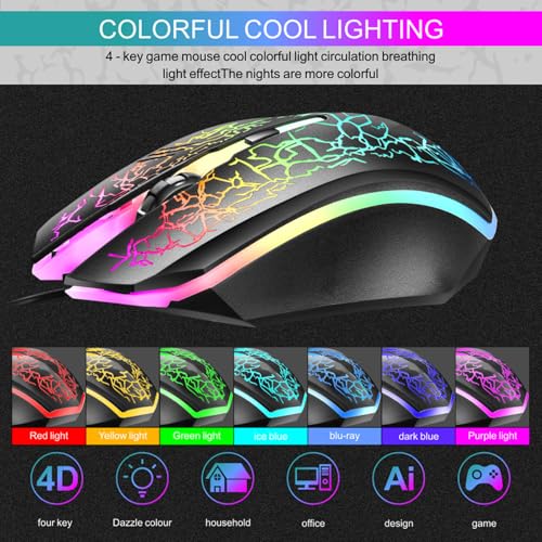 Image of Wired Crack Rainbow Gaming Keyboard and Mouse Combo, 104 Keys Light Up Mechanical Feeling Computer Keyboard, Wired Gaming Keyboard and Mouse for PC MAC Xbox Gamer(Black)