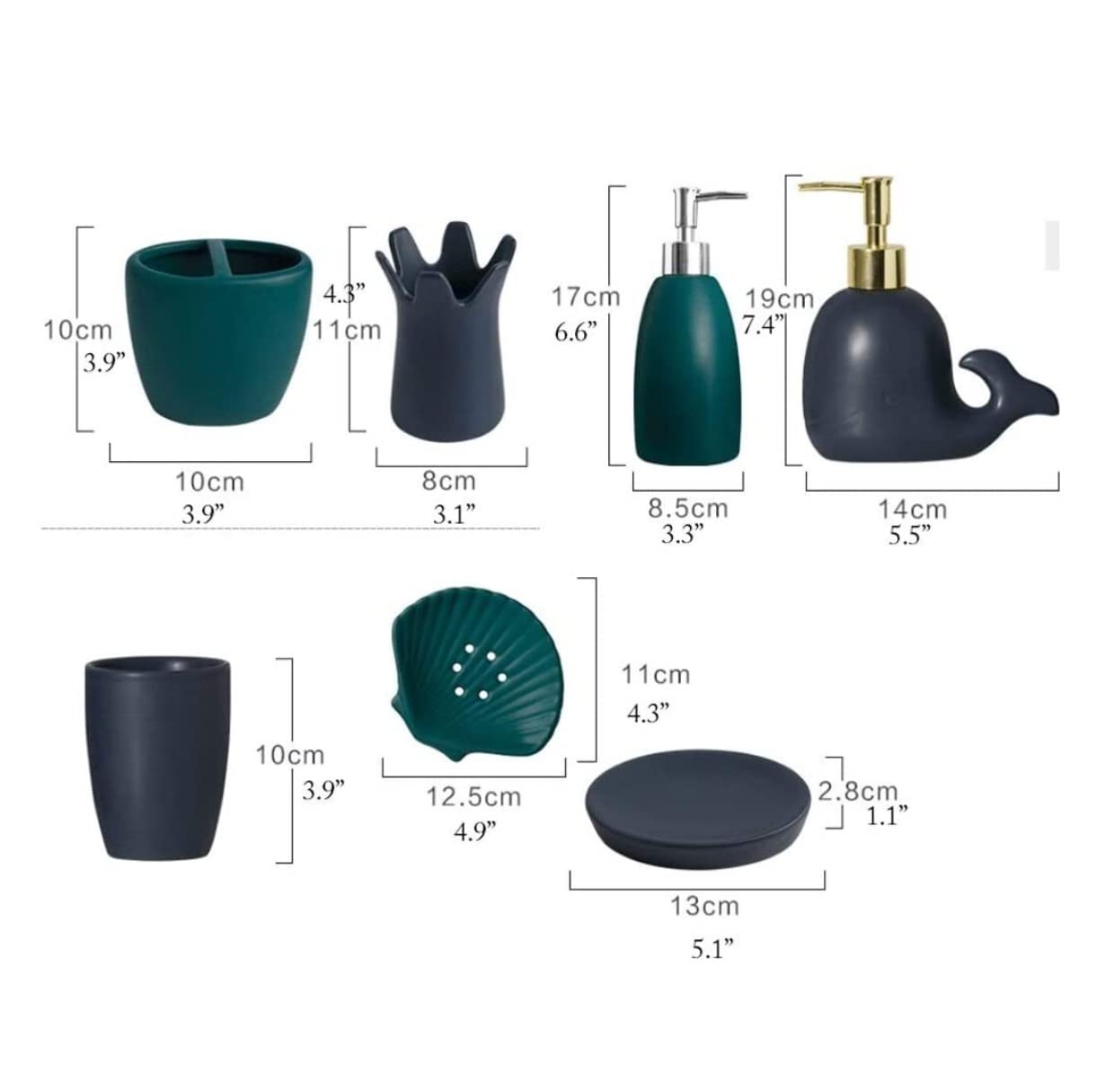 Juego De Baño Juego De Accesorios Baño Cerámica 5 Piezas Dispensador Jabón Líquido Diseño Ballena Conjunto Accesorios