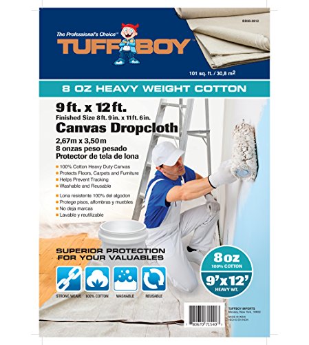 Tuff Boy Cotton Canvas Drop Cloth, Seamless, 9 x 12 Feet, 8 oz