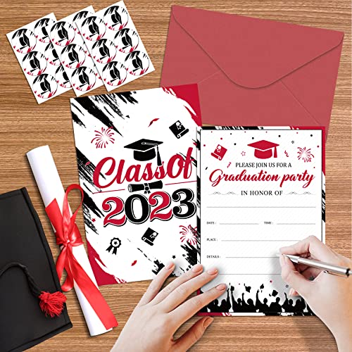 Graduation Party Invitations 36 Pcs 2023 Graduation White Black Red Invite Cards With Envelopes Grad Congrats Invitations Announcement Cards For Class Of 2023 High School College University Graduation Celebration Party Supplies #TOP5