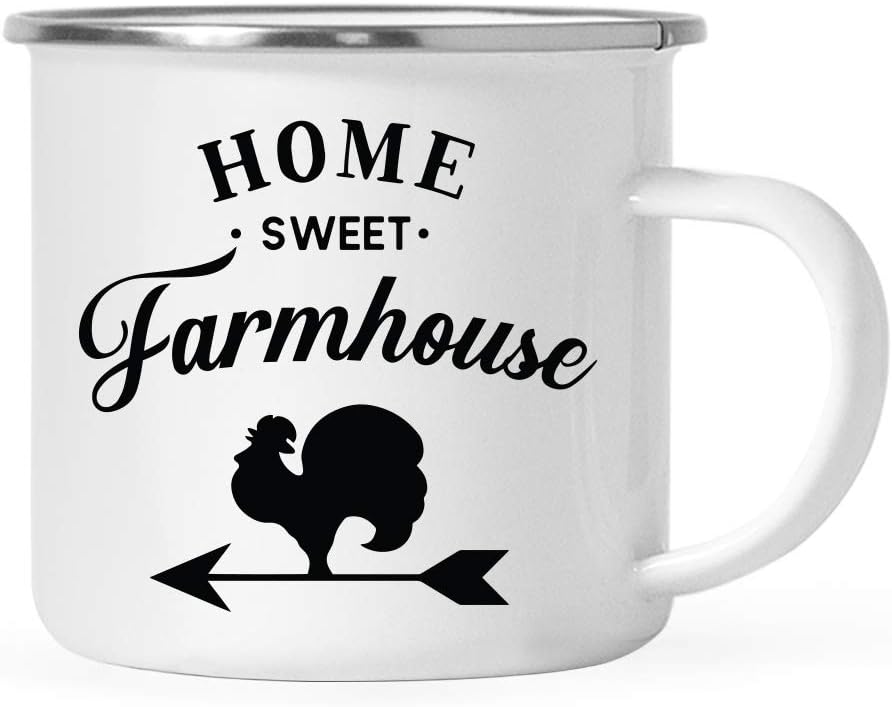 Andaz Press 11oz. Stainless Steel Campfire Coffee Mug Gift, Home Sweet Farmhouse, 1-Pack, Birthday Christmas Metal Enamel Unbreakable Camping Camp Cup