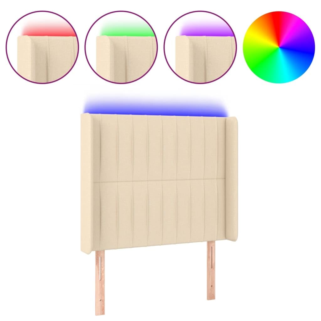 Generisch LED Kopfteil Creme 93x16x118/128 cm Stoff,Möbel,Betten & Zubehör,Kopf- & Fußenden,3124273