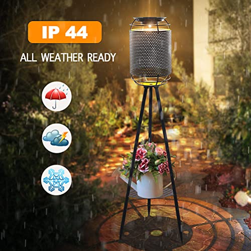 Jjalights Metal Solar Lamp Outdoor Floor Lights With Plant Stand, Waterproof Solar Lantern For Patio Deck Yard Garden Porch (Black) #TOP6