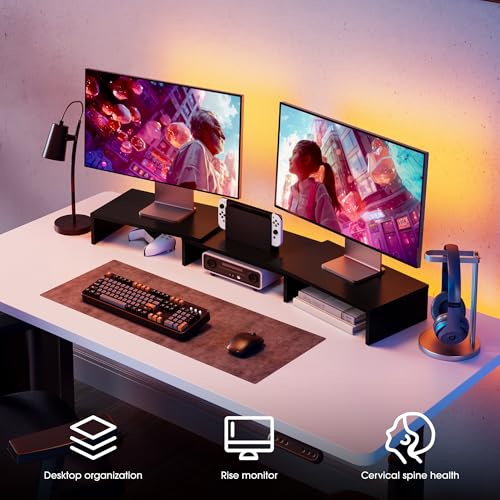 Réhausseur d'Écran en Bois Contre le Mal de Dos, Support de Moniteur Réglable Double PC