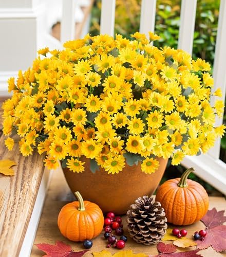 Daisy Artificial Flowers for Outdoors Fall Autumn Decoration, 6 B...