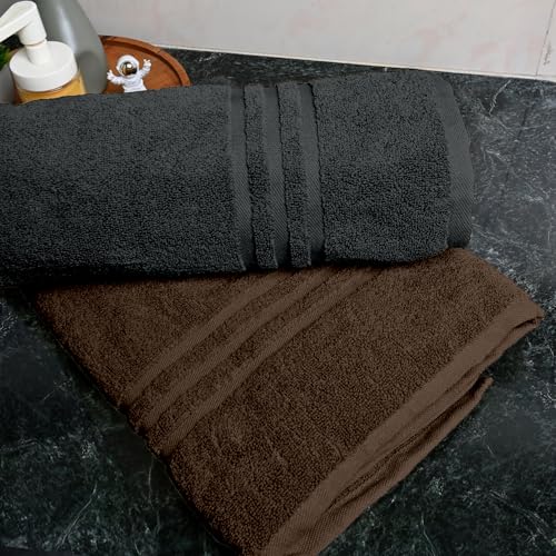 Image of Divine Casa 100% Cotton Bath Towel Set of 2, 550 GSM Ultra Soft Highly Absorbent Thick Towels, Large 75 x 150 cm, Brown & Grey Combo
