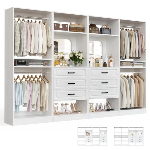 Unikito Closet System with Drawers, 100” Wood Closet Organizer with