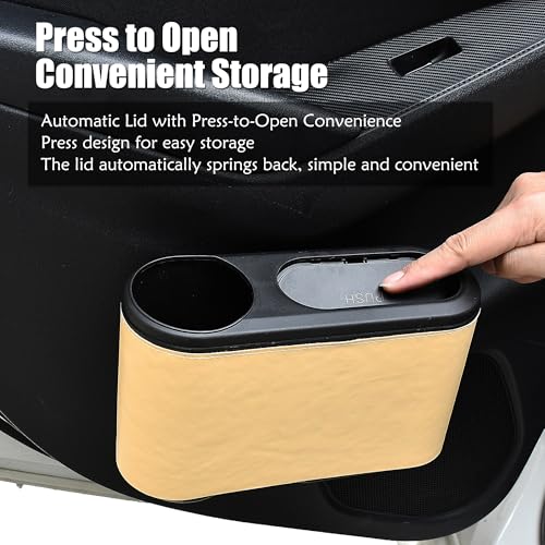 Image of Multifunctional Car Door Storage Box Mini Car Door Trash Can Cup Holder Insert Car Organizer Box Universal Car Interior Accessories, Beige