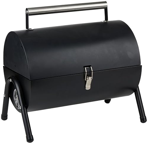 alpina Barbecue da tavolo a carbonella - Barbecue da tavolo con piastra e coperchio - Barbecue compatto con piastra grill - Barbecue da tavolo portatile - Ideale per esterni - Nero