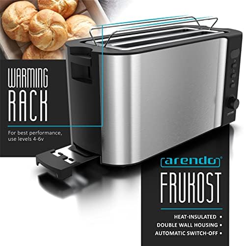 arendo - Frukost 4 slice long slot toaster - double wall housing  with warming rack  6 browning settings  auto bread centring  reheat defrost cancel function remaining time display