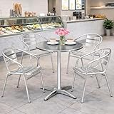 Mojawo&reg; Bistrogarnitur 4-teilig 4 Bistrost&uuml;hle Aluminium Stapelstuhl + Bistrotisch Aluminium Rund &Oslash;60cm H70cm / 110 cm h&ouml;henverstellbar + klappbar