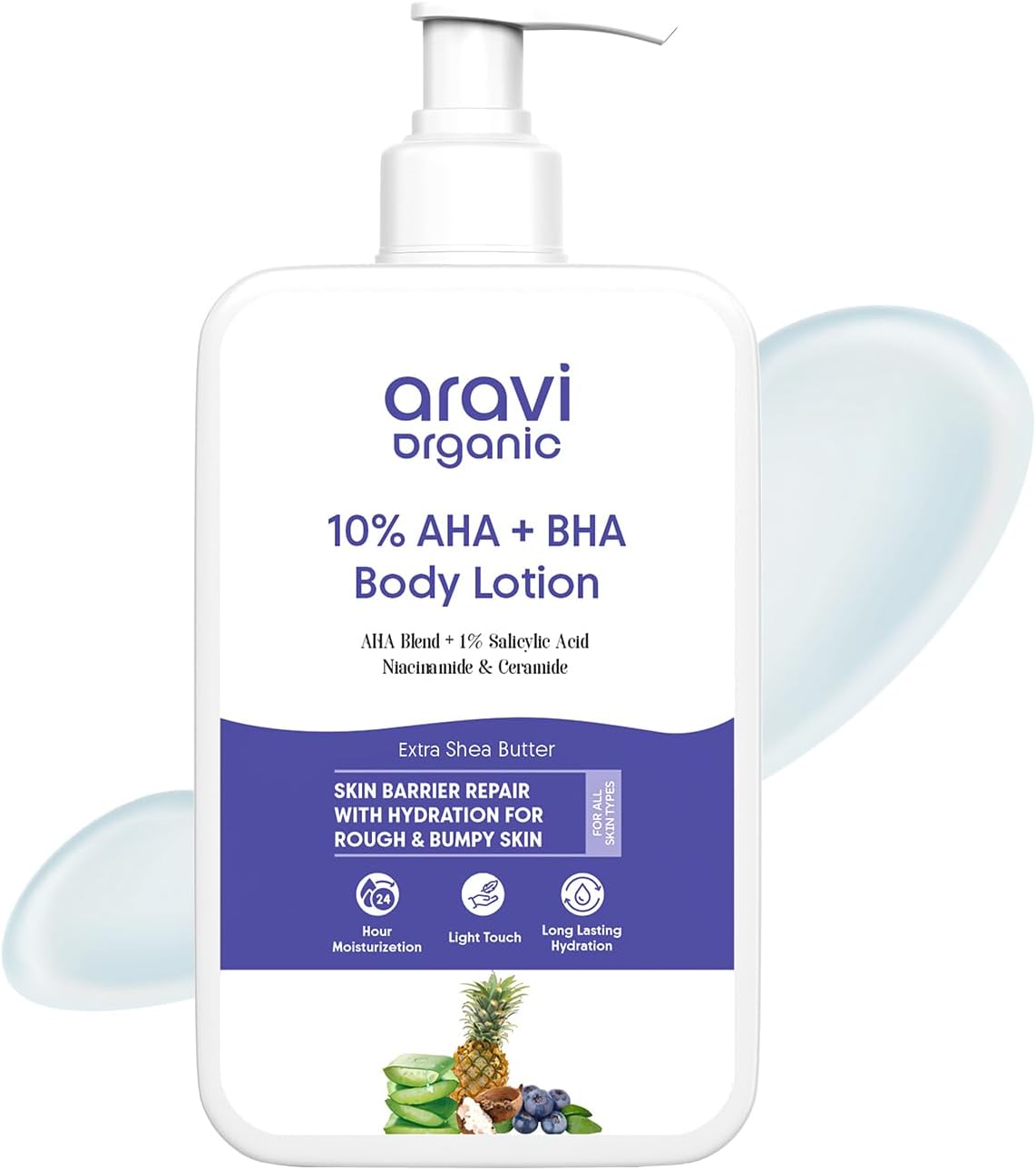 10% AHA + 1% BHA Body Lotion For Exfoliation - Treats Strawberry Legs & Bumpy Skin With Ceramide - Skin Brightening Lotion With Niacinamide and Shea Butter - 200 ml