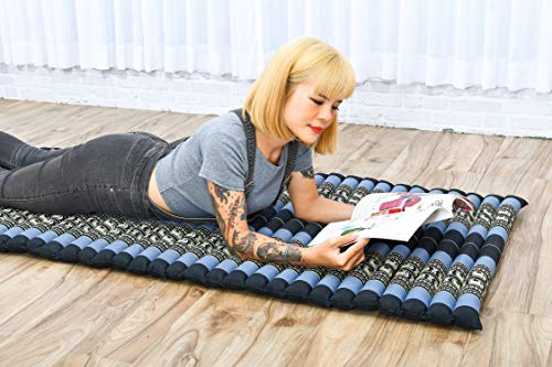 Image of Leewadee - Foldable Floor Mattress - Japanese Roll Up Futon -Trifold Tatami Mat- Guest Floor Bed - Camping Mattress - Thai Massage Mat, Kapok Filled, 75 x 28 inches, Blue