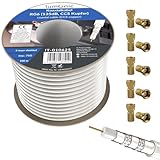 Lumonic Cable de antena RG6 135dB 100 m en rollo + 10 conectores F | Blindaje quíntuple: se acabaron las interferencias en la imagen | Cable SAT, cable coaxial Internet, cable TV