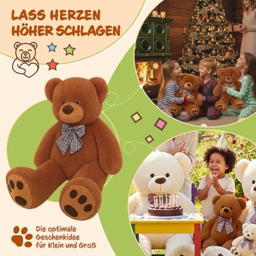 monzana® Teddybär L - XXXL 50-175cm Weiches Fell Schleife Tatzendruck Geschenk Plüschtier Kuscheltier Stofftier Riesen Teddy Bär