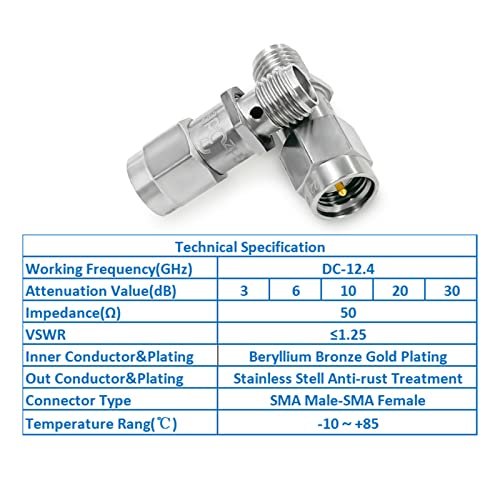 12.4GHz 3dB SMA Attenuator, 50Ohm 2W SMA Male to Female In-Line Coaxial RF Attenuator 2PCS, 2W 12.4G 3dB - Image 2