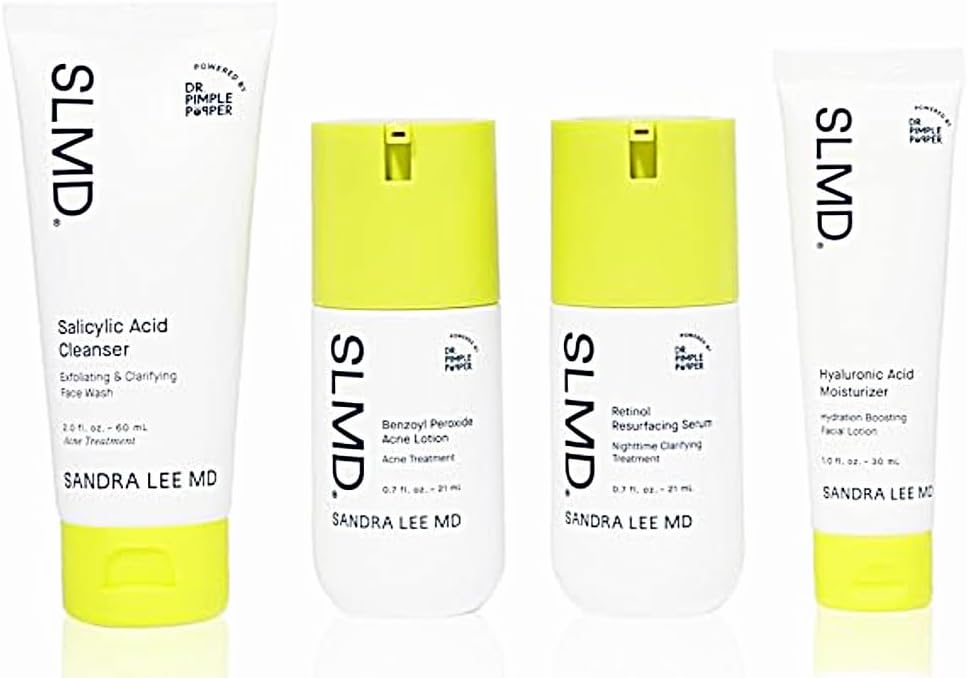 SLMD Skincare Acne System Kit! Salicylic Acid Clear Skin And Unclog Pores ! BP Lotion Kills Acne Causing Bacteria! Retinol Serum Perfect Skin Tone & Texture! Facial Moisturizer Hydrates And Brighten!