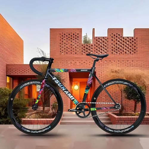 YFGSFWTS 50CM 52CM 54CM Fixed Gear Bike Frameset Aluminum Alloy 700C Track Bike Frame C Brake Frame for Single Speed Quick Release 100/120MM BSA BB68mm(Black,54cm)