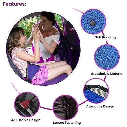 Image of Safe-O-Kid (Pack of 2) Car Safety Seat Belt Holder - Secure Seat Belt Keeper for Car Seat, Prevents Strap Twisting, Protects Neck, and Safeguards Kids from Car Belt Discomfort, Blue