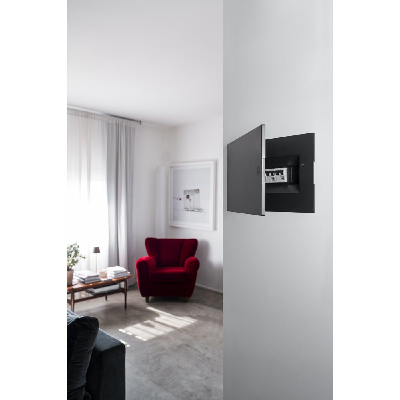 Boîtier encastrable pour maçonnerie – Tableau électrique 24 modules DIN (2 x 12), couvercle aveugle ultra fin 11 mm, style moderne et élégant, IP40, rail DIN, pour rénovation d'appartements, noir