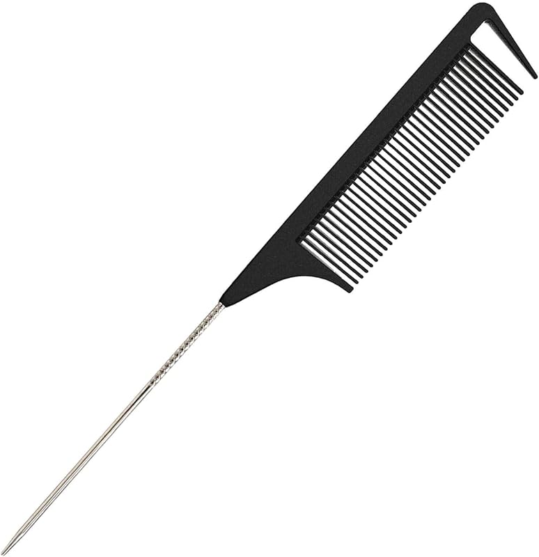 Yumflan Hair Comb, Rat Tail Comb for Braiding Hair, Fine Tooth Hair Comb with Stainless Steel Pintail for Sectioning, Parting and Styling - Black | Fine Teeth, Precise Hair Sectioning, Braiding, Weaving, Hair Coloring, Lightweight, Comfortable Grip