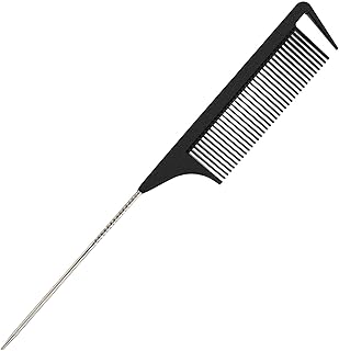 Yumflan Hair Comb, Rat Tail Comb for Braiding Hair, Fine Tooth Hair Comb with Stainless Steel Pintail for Sectioning, Parting and Styling - Black