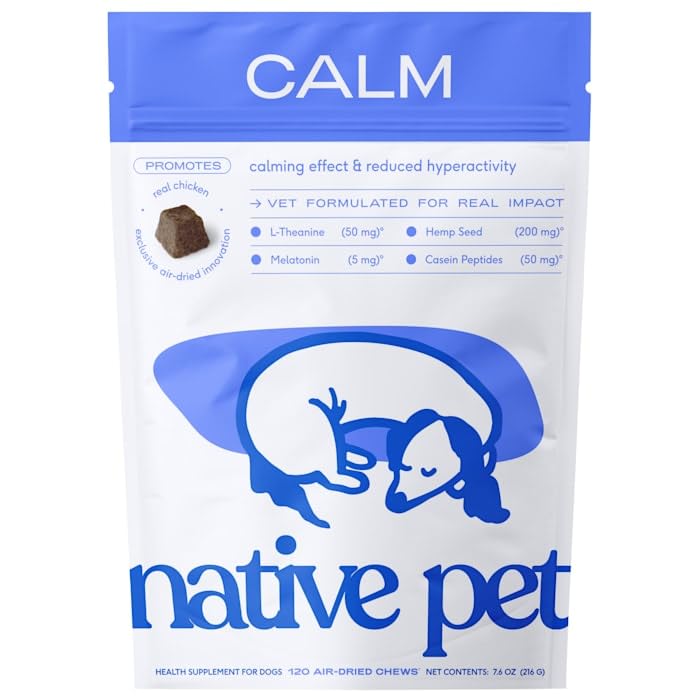 Native Pet Calming Chews for Dogs - Melatonin for Dogs Anxiety Relief - Grain Free All Natural Hemp Calming Treats & L-Theanine Helps Manage Stress & Separation Anxiety - Puppy Sleep Aid - 120 Chews