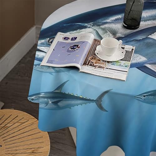 Nappe ronde imprimée thon rouge lavable pour protéger et décorer la table - 8