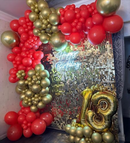 Image of Red and Gold Balloon Arch Kit, ADOINBY 140Pcs Gold Balloon Red Balloon Confetti Balloon 18 12 10 5 Inch Different Size Balloons for Valentine's Day Wedding Birthday Engagements Anniversary Decoration