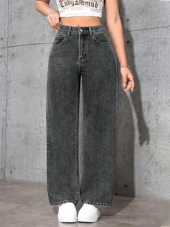 Image of Shyam Enterprises Women Grey Wide Leg Denim Jeans Modern Fit Bottom and DESGNING