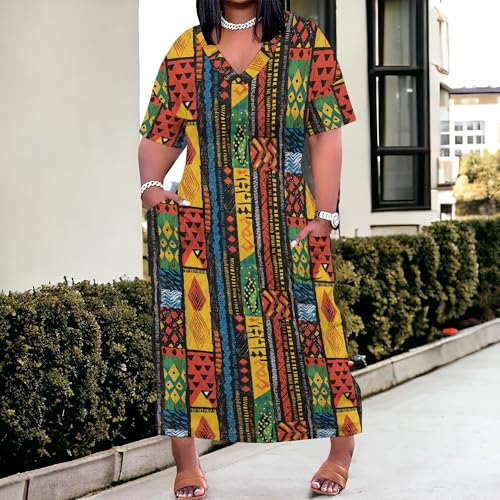 Image of SUZONANA Plus Size Dresses for Curvy Women African Print American Dress Summer Outfits Casual Loose with Pocket