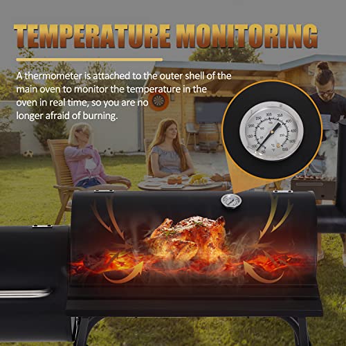 Charcoal Grills Outdoor Bbq Grill Offset Smoker With Wheels Side Fire Box Portable Barbecure Grill For Outdoor Cooking Backyard Camping Picnics,Black #TOP3