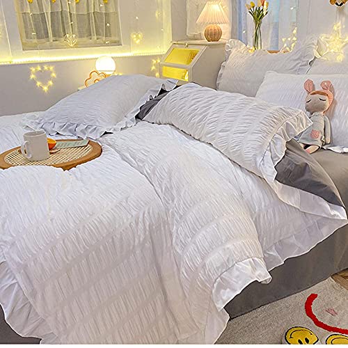 Duvet Cover Set Gray Twin,Seersucker Washed Cotton Girl Bedding Set, Dormitory Apartment Home Textiles 1.5M Bed 200230Cm 4 Piece #TOP3