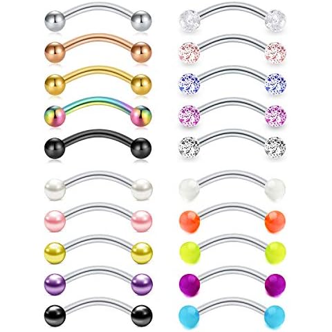 Mayhoop 16G Stainless Steel Daith Rook Earring 8mm 10mm Curved Barbell Eyebrow Rings Piercing Jewelry For Women Men 20Pcs Cover