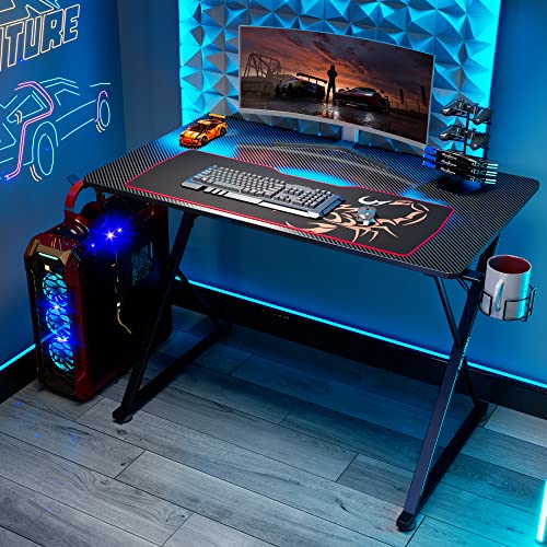 EUREKA ERGONOMIC 39 Inch Gaming Desk for Small Spaces, X Shaped Computer Desk with Mouse Pad, Headphone Hook, Gaming Controller Stand, Cup Holder (Wood, Laminated)