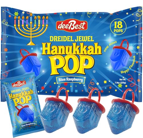 Hanukkah Dreidels Jewel Pop Ring Shape Candy - Blue Raspberry 18 Count Individually Wrapped Dreidel...