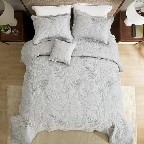 Image of DaisyHuang Full Size Bedspread Set, 5‑PCE Reversible Quilt Set 96x110 Grey