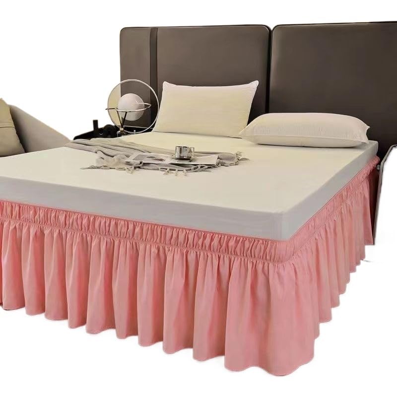 Gonne Per Letto Gonna da letto avvolgente con volant tinta unita con doppio strato di tessuto elastico resistente allo sbiadimento - caduta da 15 pollici(Nordic pink,140x200x38cm)