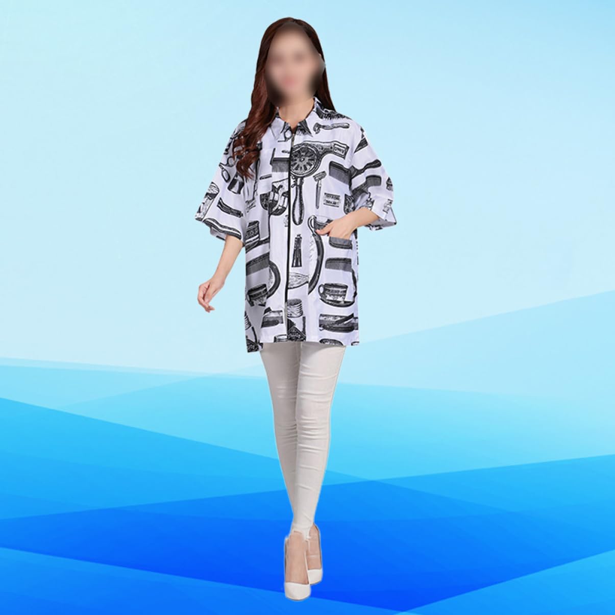 PartyKindom Divisa Parrucchiera Donna Bianca Maniche Corte in Fibra Traspirante e Tasche, Chiusura Cerniera, Abbigliamento da Lavoro Comodo e Delicato sulla Pelle per Salone