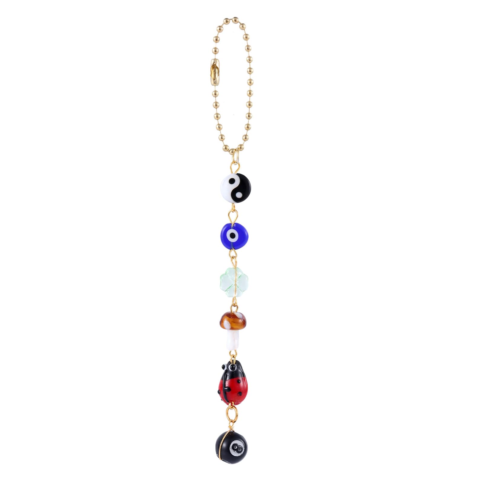 Evil Eye Car Hanging Ornament, 8 Ball Yin Yang Symbol Rear View Mirror Beaded Car Hanging Charms Good Lucky Days Car Charm for Car Mirror Home Bag Decor