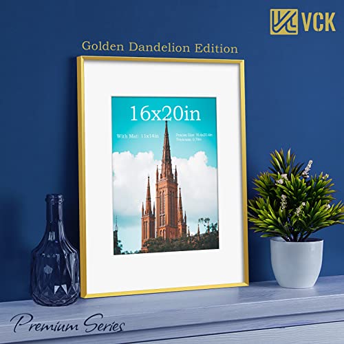 Image of VCK 16x20 Aluminum Picture Frames Gold for Wall, 3 Pack Metal Poster Frame with Real Tempered Glass High Definition, For Photo 11x14 with Mat 16x20 without Mat