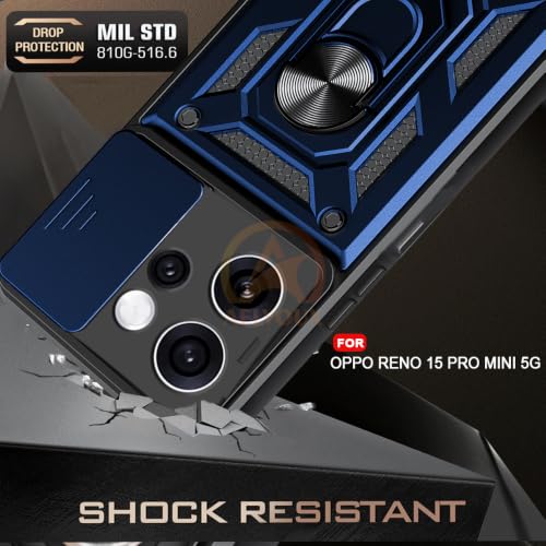 Image of Armor Bumper Back Cover Case for Oppo Reno 15 Pro Mini 5G Rotating Camera Cover, Ring Holder & Kickstand | Heavy Duty & 360 Degree Protection Oppo Reno 15 Pro Mini 5G Back Cover (Blue)