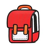 SENIURIS Cute Kids Cartoon Backpack for Boys and Girls, Toddler 2D Drawing Style Comic Fun weird School Pack Bag, Children Jump From Paper Anime Funny Kids Bookbag (red)