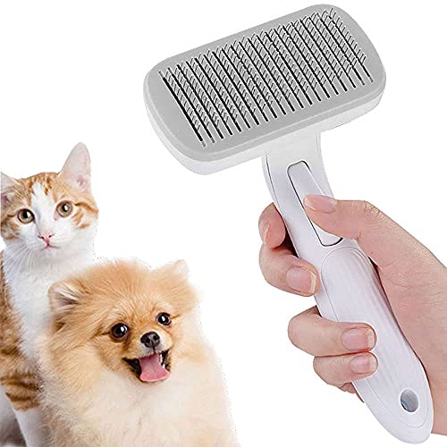 Exrebon Pet Self-Cleaning Slicker Brush for Dog & Cat, Pet Grooming Comb with Massages Particle Brush Gently Removes Loose Undercoat & Tangled Hair and Shedding Mats, Grey