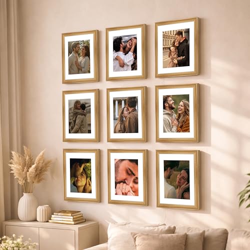 Image of Art Street Wooden Photo Frame for living room, Aesthetic Cave Design Photo Frames for Photograph, Art Work, Certificates Set of 9 (8x10 Inch, Wood Brown)