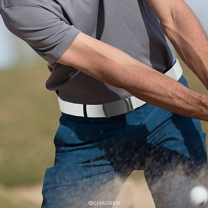 Image of CHAOREN Mens Belt Stretchable - White Elastic Golf Nylon Web Adjustable Belt - for Casual Wear