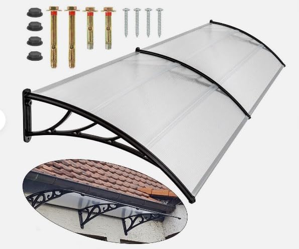 Marquesina para puerta de casa, 120 cm/200 cm, policarbonato transparente, toldo de arco transparente, protege contra la lluvia, la nieve y los rayos UV, color blanco