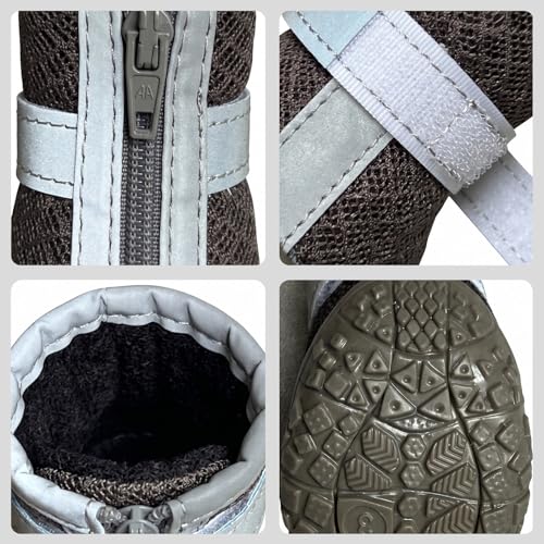 Atmungsaktive Hundeschuhe 4 Stück, Hundestiefel mit Reflektierendem Band und Rutschfester TPR-Sohle, Pfotenschutz für tägliche Spaziergänge für Kleine Hunde (Schwarz, 3)