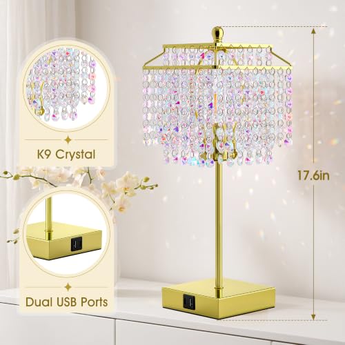 Image of Luvkczc Multicolor Crystal Touch Table Lamp, Bedside Lamps Nightstand Lamps